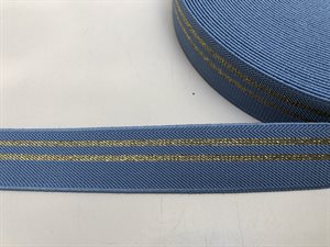 Linning elastik - fast, lysere blå og med guld, 3 cm
